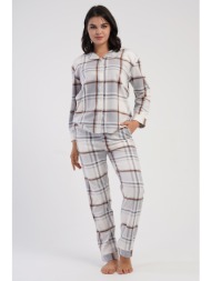 vienetta γυναικεία χειμερινή fleece πυτζάμα κουμπωτή καρό-161838