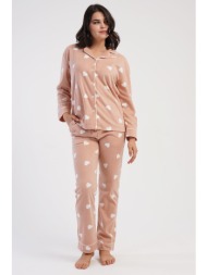 vienetta γυναικεία χειμερινή fleece πυτζάμα κουμπωτή `hearts`-161850