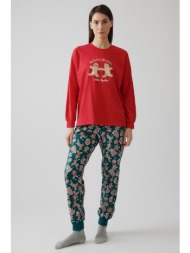 minerva unisex χειμερινή βαμβακερή χριστουγεννιάτικη πυτζάμα `biscuit`-89902-18