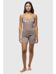 γυναικεία καλοκαιρινή πυτζάμα `its from coming my heart` με σορτσάκι και λεπτή τιράντα-2603