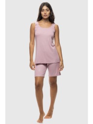 koyote γυναικεία καλοκαιρινή viscose πυτζάμα ριπ με φαρδια τιράντα και βερμούδα-κγ6409a