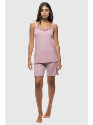 koyote γυναικεία καλοκαιρινή βαμβακερή πυτζάμα ριπ με λεπτή τιράντα και βερμούδα-κγ6414d