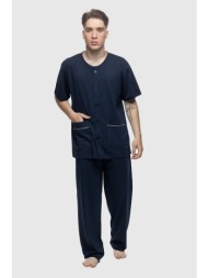 galaxy ανδρική καλοκαιρινή βαμβακερή πυτζάμα κουμπωτή με μακρύ παντελόνι-720-26