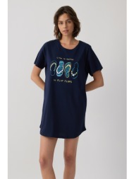 minerva γυναικείο βαμβακερό νυχτικό κοντομάνικο boyfriend t-shirt dress-53246-200