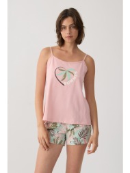 minerva γυναικεία καλοκαιρινή βαμβακερή πυτζάμα με λεπτή τιράντα και σορτς `tropical`-53256-371