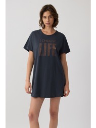 minerva γυναικείο βαμβακερό νυχτικό κοντομάνικο boyfriend t-shirt dress-53246-706