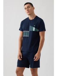 minerva ανδρική κοντομάνικη βαμβακερή πυτζάμα με σορτς `stripes`-71334-200