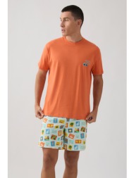 minerva ανδρική κοντομάνικη βαμβακερή πυτζάμα με σορτς `carte postale`-71324-356