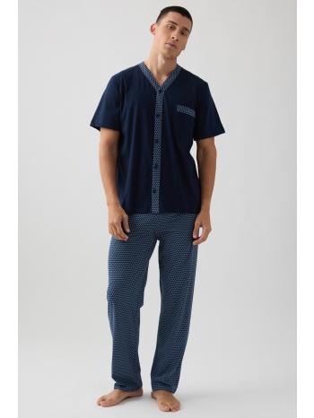 minerva ανδρική κοντομάνικη βαμβακερή πυτζάμα κουμπωτή με σε προσφορά