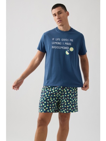 minerva ανδρική κοντομάνικη βαμβακερή πυτζάμα με σορτς σε προσφορά