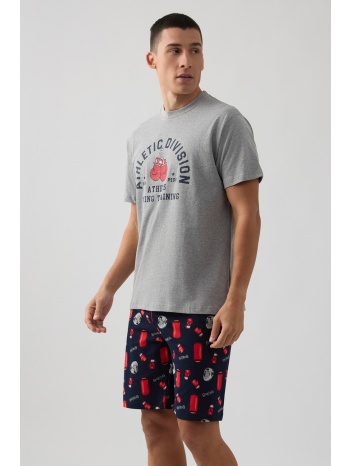 minerva ανδρική κοντομάνικη βαμβακερή πυτζάμα με σορτς σε προσφορά