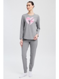 minerva γυναικεία χειμερινή βαμβακερή πυτζάμα `cute printed`-53471-23
