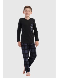 vienetta kids παιδική χειμερινή βαμβακερή πυτζάμα φούτερ για αγόρι με καρό παντελόνι (7-14 ετών)-503