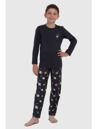 vienetta kids εφηβική χειμερινή βαμβακερή χριστουγεννιάτικη πυτζάμα με εμπριμέ παντελόνι-604057