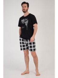 vienettaman ανδρική καλοκαιρινή πυτζάμα `build the future` με κοντό καρό παντελόνι plus size (1xl-4x
