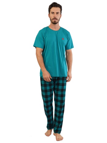 gazzaz ανδρική καλοκαιρινή βαμβακερή πυτζάμα με μακρύ καρό σε προσφορά