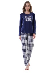 vienetta γυναικεία χειμερινή βαμβακερή πυτζάμα `dream big` με καρό παντελόνι-203103