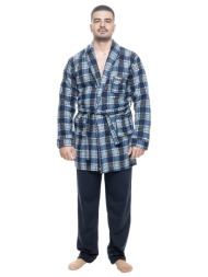 ανδρική ρόμπα καρό fleece με γιακά και τσέπες-πλφ266