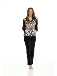 zen γυναικεία βελούδινη φόρμα με κουκούλα και φερμουάρ-86211