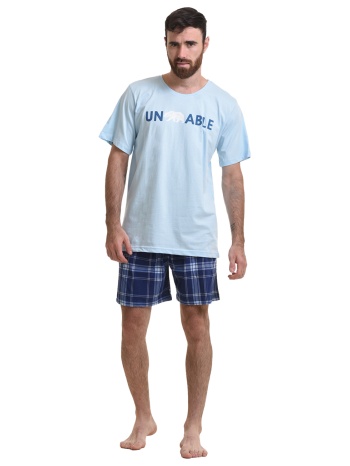 gazzaz ανδρική βαμβακερή κοντομάνικη πυτζάμα με καρό σορτς σε προσφορά