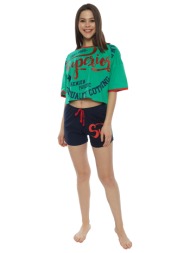 vienetta γυναικεία καλοκαιρινή βαμβακερή πυτζάμα `supergirl` κοντό μπλουζάκι και σορτσάκι-011117