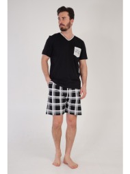 vienettaman ανδρική καλοκαιρινή πυτζάμα `open mind` με v λαιμόκοψη και κοντό παντελόνι-212263b