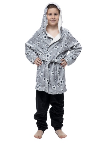 galaxy παιδική μπουκλέ ρόμπα `football` δετή με κουκούλα