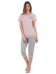 vienetta γυναικεία καλοκαιρινή πυτζάμα `happiness` με πατιλέτα και κάπρι παντελόνι-211385