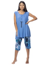 zaboo γυναικεία καλοκαιρινή πυτζάμα βισκόζη αμάνικη με πατιλέτα και κάπρι (plus size 1xl-3xl)-zb1036