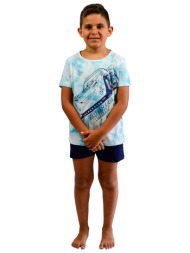 galaxy παιδική καλοκαιρινή κοντομάνικη βαμβακερή πυτζάμα με σορτς για αγόρια (2-7 ετών)-303-22