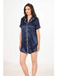 vienetta σατέν νυχτικό κουμπωτό με γιακά με κοντά μανίκια-160990