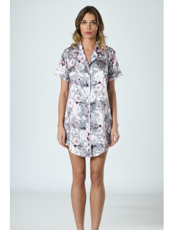 vienetta σατέν νυχτικό κουμπωτό floral με γιακά με κοντά σε προσφορά