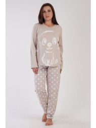 vienetta γυναικεία χειμερινή βαμβακερή πυτζάμα με πουά παντελόνι plus size `(1xl-4xl)-303252