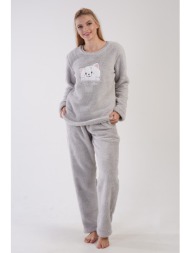 vienetta γυναικεία χειμερινή μπουκλέ πυτζάμα με κεντημένη στάμπα `cute kitten` -305225