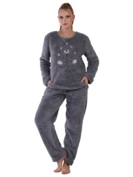 vienetta γυναικεία χειμερινή μπουκλέ πυτζάμα με κεντημένη στάμπα `enjoy yourself`-306048