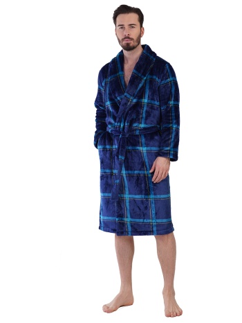 venettaman ανδρική χειμερινή μπουκλέ ρόμπα καρό μακρυά με σε προσφορά
