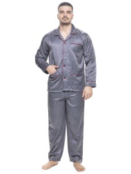 ανδρική χειμερινή σατέν πυτζάμα κουμπωτή με βαμβακερή επένδυση-πλφ252