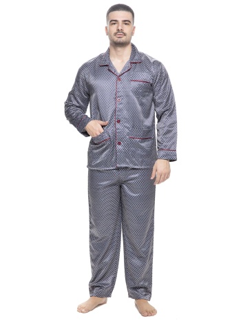 ανδρική χειμερινή σατέν πυτζάμα κουμπωτή με βαμβακερή σε προσφορά