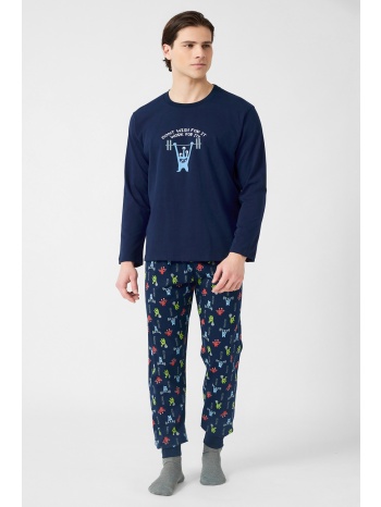 minerva ανδρική χειμερινή βαμβακερή πυτζάμα με τύπωμα σε προσφορά