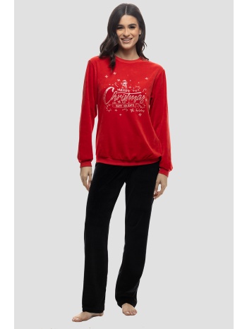 galaxy γυναικεία βελούδινη χριστουγεννιάτικη πυτζάμα `happy σε προσφορά