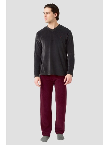 minerva ανδρική χειμερινή κοτλέ βελούδινη πυτζάμα με v σε προσφορά
