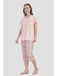 vienetta γυναικεία καλοκαιρινή βαμβακερή πυτζάμα κουμπωτή με κάπρι παντελόνι plus size (1xl-4xl)-408