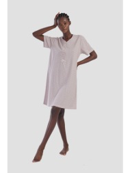 vienetta γυναικείο καλοκαιρινό βαμβακερό νυχτικό πουά με κοντό μανίκι και πατιλέτα-311401