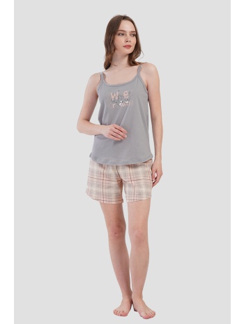 vienetta γυναικεία καλοκαιρινή βαμβακερή πυτζάμα με καρό σε προσφορά