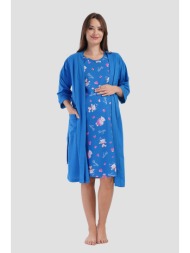 vienetta σετ εγκυμοσύνης/θηλασμού βαμβακερό νυχτικό με κοντό μανίκι και δετη ρόμπα-405362