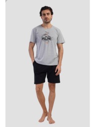 vienettaman ανδρική καλοκαιρινή πυτζάμα `into the wild` με κοντό παντελόνι plus size (1xl-4xl)-40917