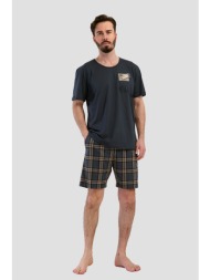 vienettaman ανδρική καλοκαιρινή βαμβακερή πυτζάμα με κοντό καρό παντελόνι plus size (5xl-7xl)-408239