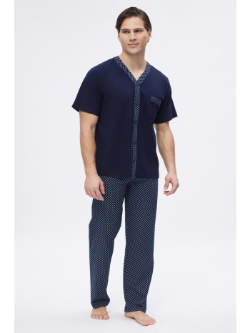 minerva ανδρική κοντομάνικη βαμβακερή πυτζάμα κουμπωτή με σε προσφορά