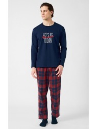 minerva ανδρική πυτζάμα με καρό παντελόνι - μαρίν