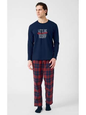 minerva ανδρική πυτζάμα με καρό παντελόνι - μαρίν σε προσφορά